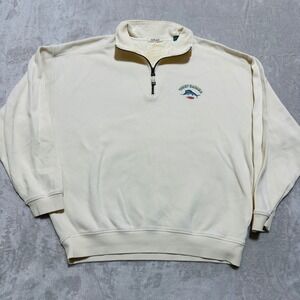 Tommy Bahama Relax Mens Cream 1/4 Zip Pullover Sweatshirt Nautical Fish Size L